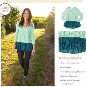 Matilda Jane Talk Tomorrow Striped Top | Green White Blue | Size Medium